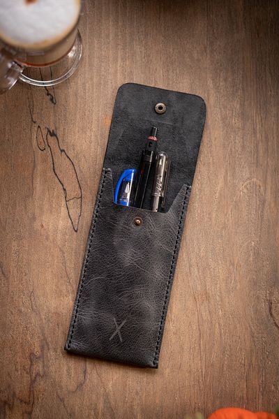 minimal X design Suport pentru stilou din piele Minimal X - Antracit - Piele autentică și lucrat manual