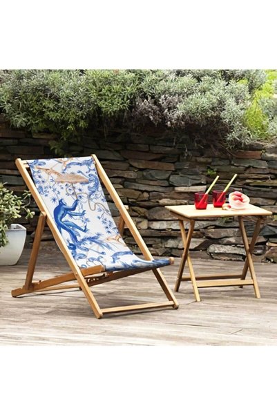 Adawall Blue Monkey Katlanabilir Şezlong (Ahşap Fırınlanmış Gürgen Ağacı, Süet Kumaş)