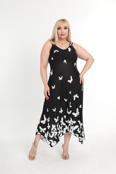Mami Plus Size Strappy Asymmetrical Skirt Cut Viscose Combed Dress