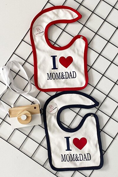 BEBECİBURADA مريلة أطفال من القطن الممشط مكونة من قطعتين من I Love Mom&dad