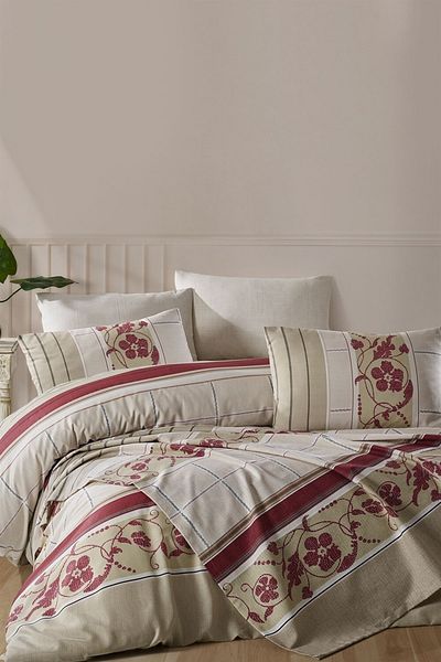 Cotton Life Σετ Παπλωματοθήκη Τυρκουάζ Μπεζ Διπλό Βαμβακερό