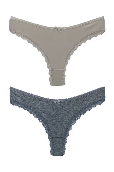 HNX 2-Piece Brazilian Women's Panties with Cotton Leg and Lace Detail on the Waist