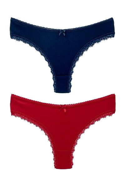 HNX 2-Piece Brazilian Women's Panties with Cotton Leg and Lace Detail on the Waist
