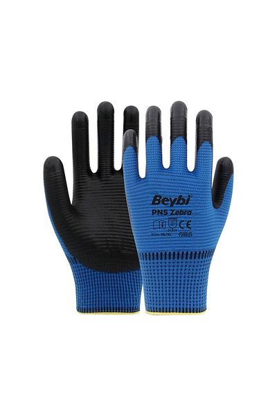 Beybi Nitrile Pn5 Zebra Blue Black10 Size 12 Pack En388 Nitrile Gloves