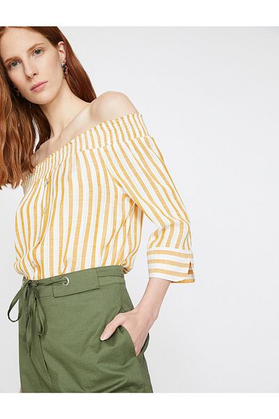 Koton Short Sleeve Off Shoulder Striped Blouse