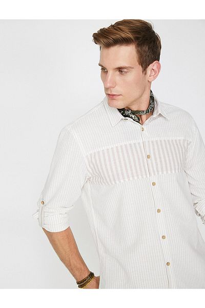 Koton Striped Casual Shirt with Epaulettes