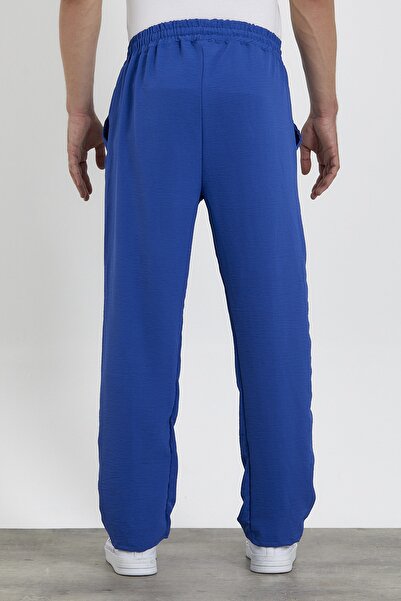 Genel Markalar Unisex Oversize Mavi Aerobin Keten Yazlık Ince Salaş Alt Jogger Pantolon