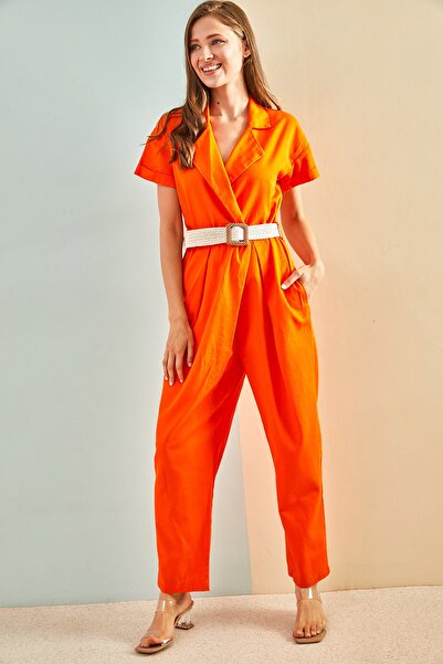 Bianco Lucci Women's Belted Thin Gabardine Jumpsuit 20162