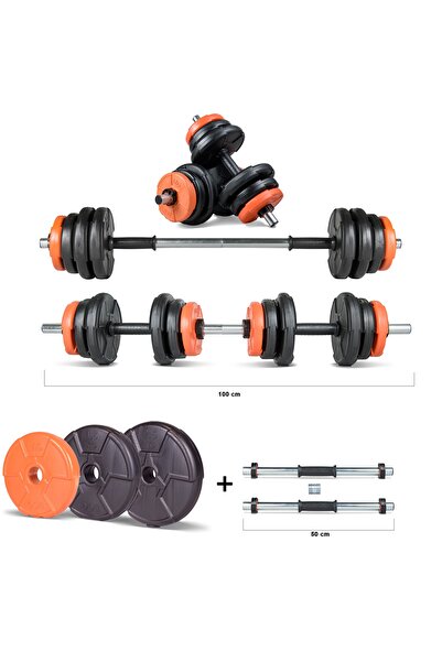 ECG Spor 22 Kg Multifonksiyonel Turuncu Siyah Halter Seti Ve Dambıl Seti