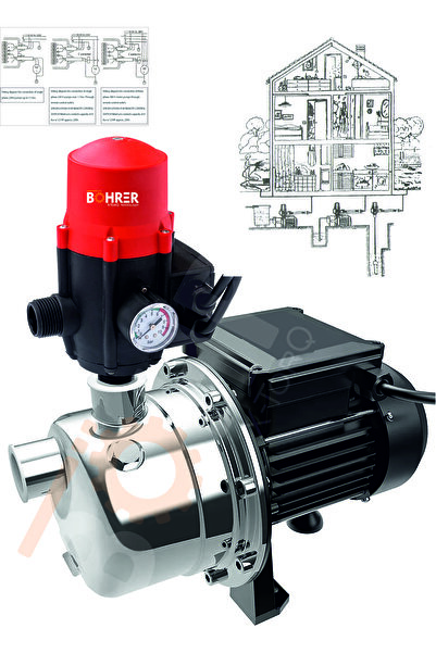 BÖHRER Bakır Sargılı Jet750sc 1 Hp Su Pompası Hidrofor Otomatiği Hidrofor Set Pompa