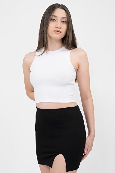 Soyo Women's White Cotton Knitted Super Crop Undershirt