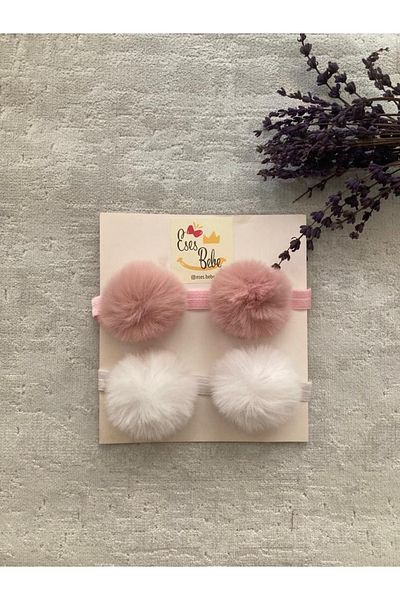 ESES BEBE Set de 2 bandane cu pompon de pluș pentru copii