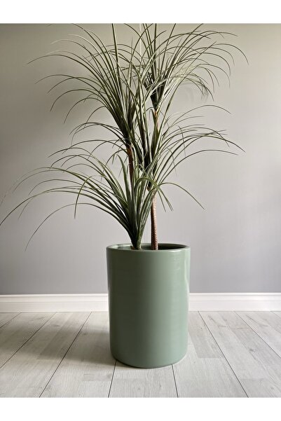 odka 20litre Silindir Saksı Tabaklı Yükseklik:30cm Çap:25cm Mint Yeşili Renk