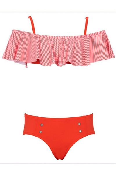 Kom Striped Ruffle Bikini Set