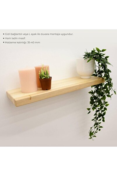 RAFKESTİR Masif Ladin Duvar Rafı Ham 80 Cm X 18 Cm