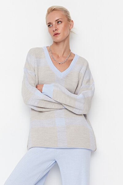 Trendyol Collection Blue Jacquard Knitwear Top and Bottom Set TWOAW23AU00025