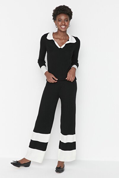 Trendyol Collection Schwarzes Strickoberteil und -unterteil-Set mit Farbblock...
