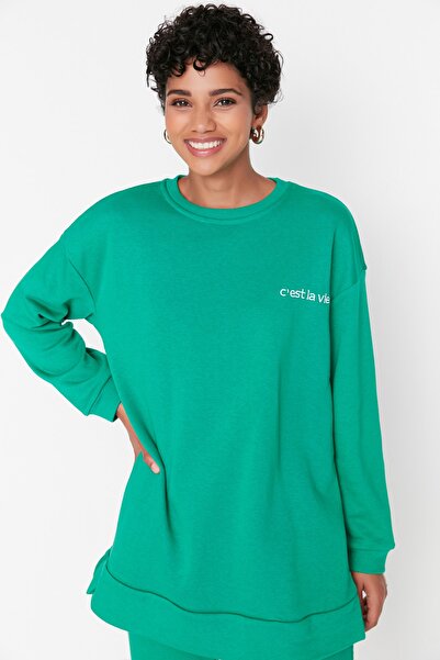 Trendyol Modest Πράσινη κεντημένη λαιμόκοψη Basic πλεκτή αθλητική φόρμα TCTAW23EN00001