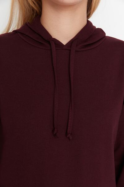 Trendyol Collection Tenká pletená mikina Plum Basic s kapucí TWOAW20SW0059