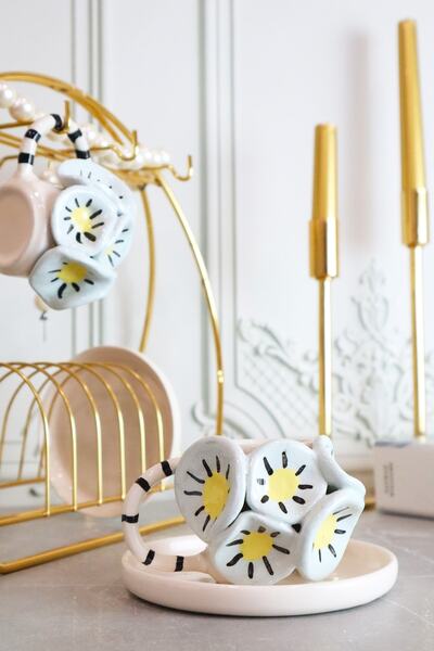 ada mia seramik 2'li Gelincik Figürlü El Yapımı Seramik Kahve Fincan Takımı 80ml