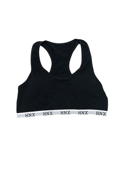 HNX Black Cotton Elastic Cross Thick Strap Sports Women's Bustier