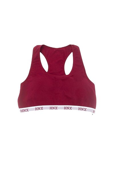 HNX Burgundy Cotton Elastic Cross Thick Strap Sports Women's Bustier