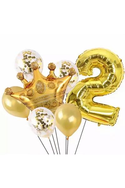 LOTUS PARTY 2 Year Old Birthday Set - Transparent Balloon - Gold Balloon - Gold 2 Number Foil Balloon - King Crown Foil Balloon