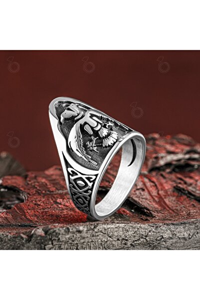 modasilvers Gümüş Çift Başlı Kartal Okçu Zihgir Baş Parmak Yüzüğü