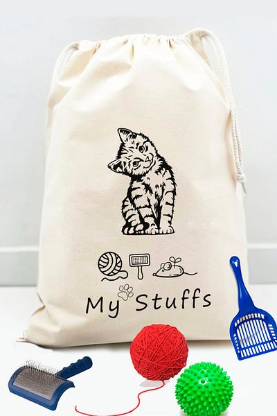 kesesepeti Cloth Organizer | Washable Patterned 100% Cotton Cat Storage & Toy Organizer Bag - Organizer | Gato