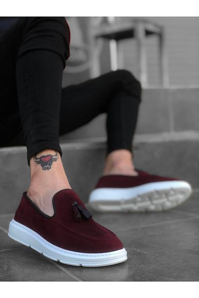 ZMMODA BA0005 Laceless High Sole Burgundy Suede Classic Tasseled Corcik Men's Shoes