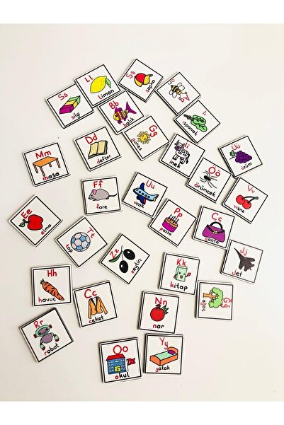 samsunlazer Harfleri Öğreniyorum 29 Harf Alfabe Hafıza Kartı Ahşap Eğitici Puzzle Oyuncak