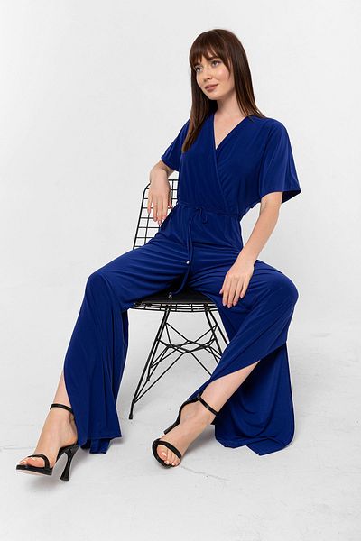 Laranor Sax Double Breasted Low Sleeve Slit Detailed Jumpsuit