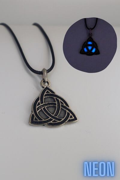 Dukkanka Neon Triquetra Kelt Üçgeni Karanlıkta Parlayan Fosforlu Ip Kolye