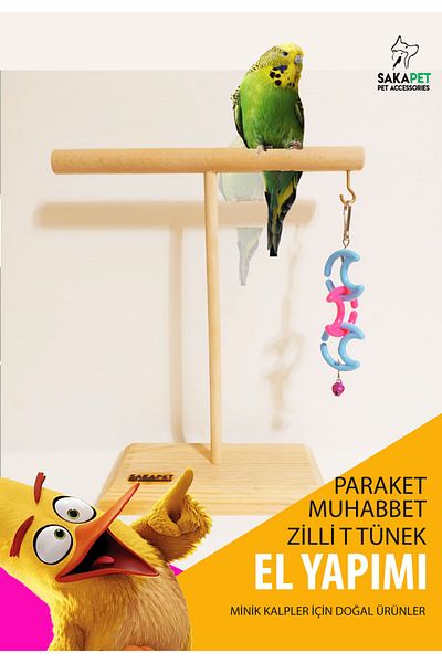 SAKAPET Platform Wooden Bird Perch with Bell