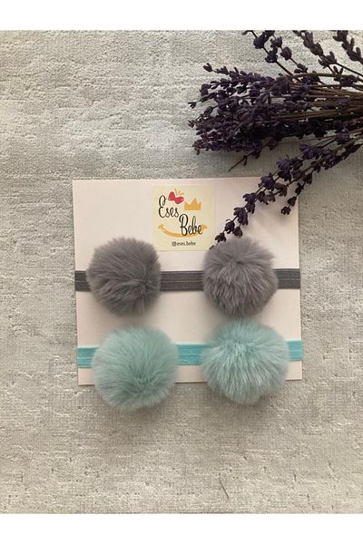 ESES BEBE Baby Kids Σετ με 2 βελούδινα Pompom Bandana