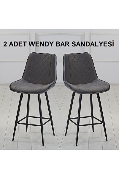 Pİ MOBİLYA 2 Adet Wendy Ada Mutfak Ve Bar Sandalyesi - Bar Taburesi - Silineb...