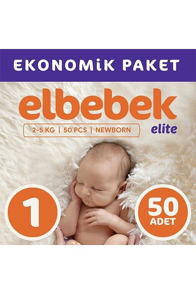 ELBEBEK ELİTE Newborn Baby Diapers - Size 1, 50 Pieces