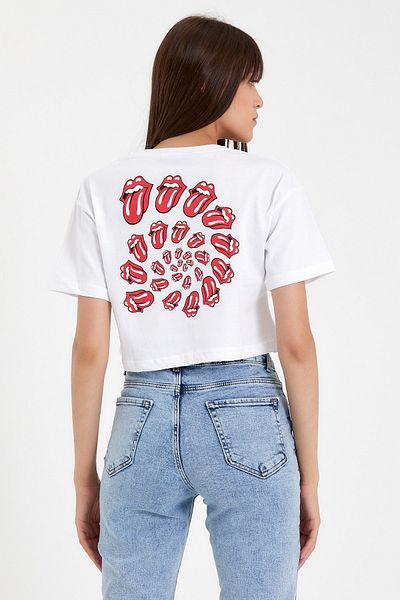 Tarz Cool Tricou alb cu limbă pentru femei în față spate cu imprimeu crop-xdlbyntstr02s
