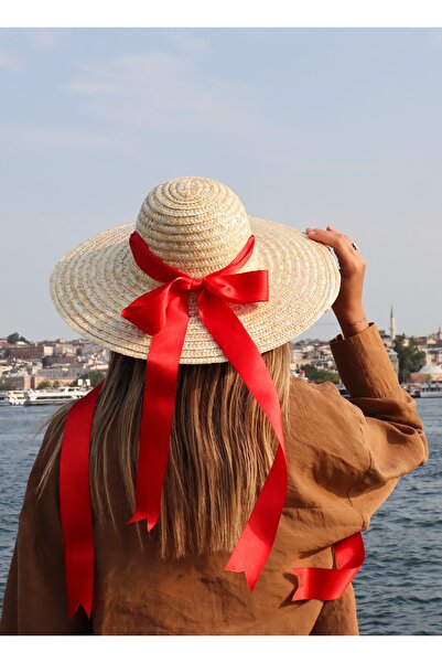 Shopiolog Γυναικείο βιολογικό ψάθινο καπέλο με κορδέλα Moon Sun κολιέ δώρο