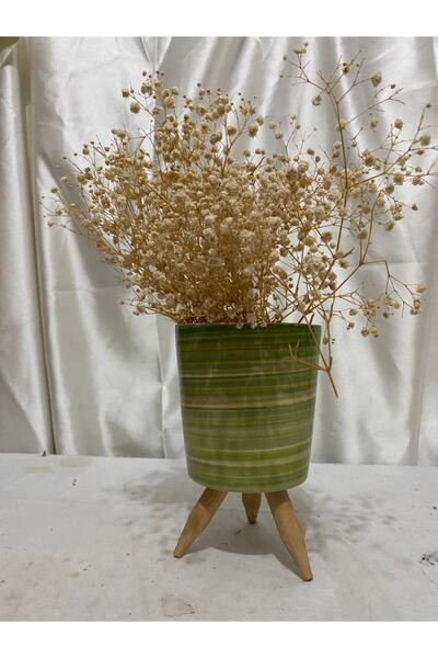 AFAM HEDİYELİK Dekoratif Sarı&yeşil Zara Desenli Seramik Ayaklı Bitki & Orkid...