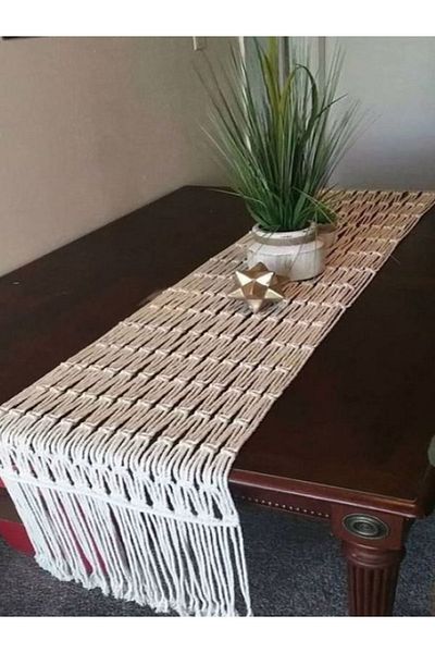 Labonissa Ecru Handmade Macrame Desktop Runner