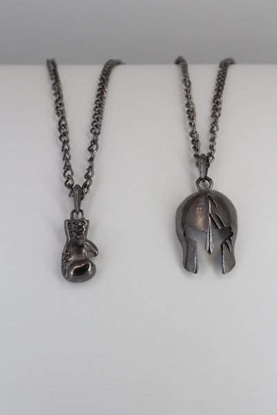 Dukkanka Set of 2 Wounded Helmet and Boxing Gloves Metallic Black Necklace