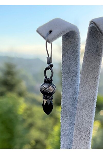 KAZZAZE Siyah Zirkon Taşlı Oksitli Gümüş Kazaziye Otantik Tarzda Sallantılı Küpe