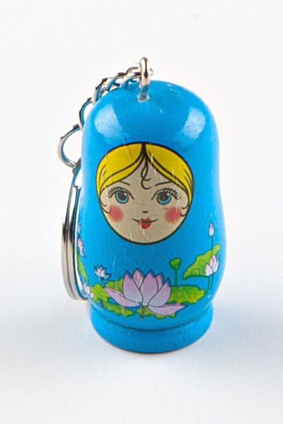 Dünyadan Hediyeler Wooden Matryoshka Baby Keychain Blue
