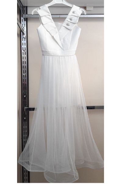N.Y.YILDIZ Children's Waiter Graduation Evening Dress Cotton Satin Shawl Collar Hanging Neck Flared Tulle Skirt