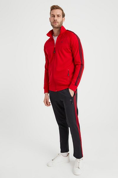 DYNAMO Men's Red Plus Size Tracksuit Set Diver Fabric with Stripes on the Sides