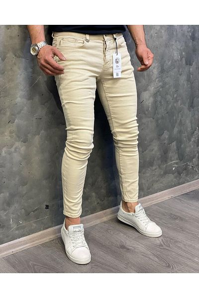 Oliggopol Ανδρικό Κρέμα Slim Fit Lycra Denim Παντελόνι Τζιν φόρμα αστραγάλου