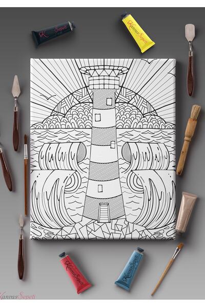 KanvasSepeti Paintable Painting Canvas Mandala Striped Ready Stencil Canvas P...