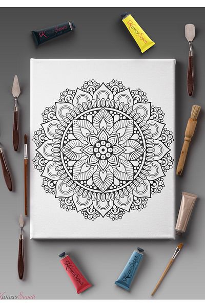 KanvasSepeti Pânză de pictură, potrivită pentru toate tipurile de vopsea, cu opțiuni de măsurare, pânză de mandala, cu dungi, șablon gata