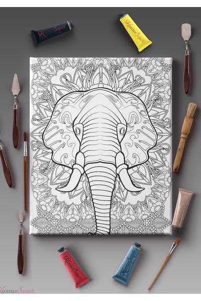 KanvasSepeti Paintable Painting Canvas Mandala Striped Ready Stencil Canvas P...